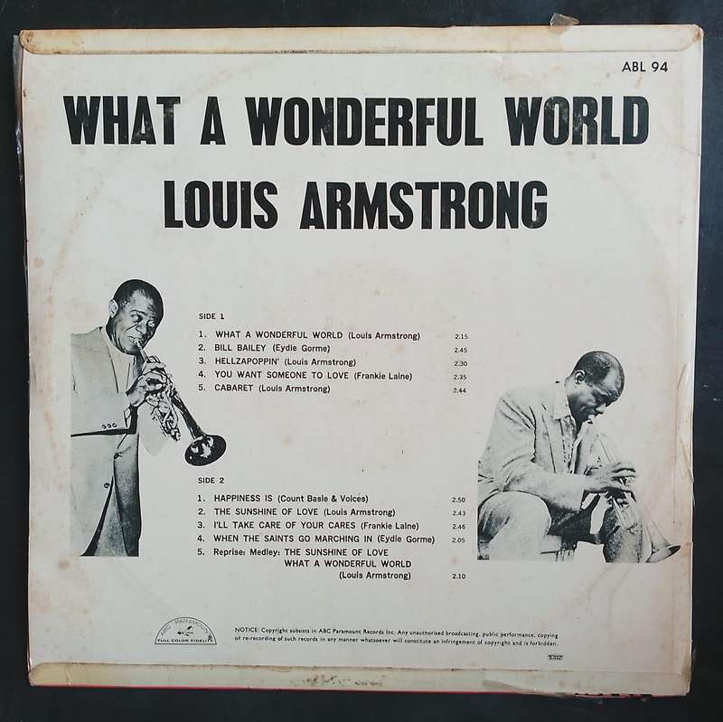 Louis Armstrong - What A Wonderful World LP Vinyl Record - USA Pressing