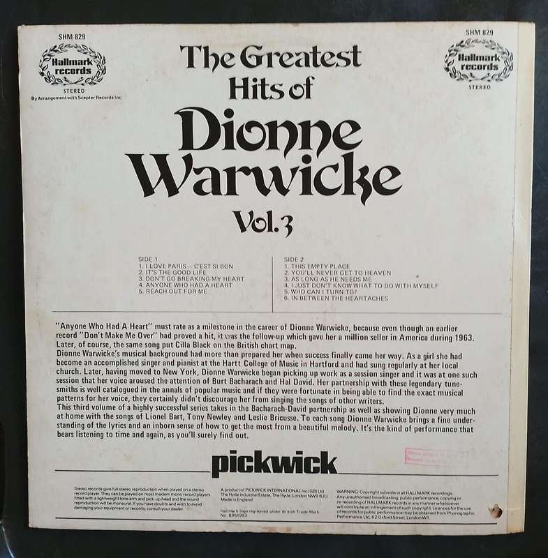 Dionne Warwicke - The Greatest Hits Of Dionne Warwicke Vol. 3 LP Vinyl Record - UK Pressing