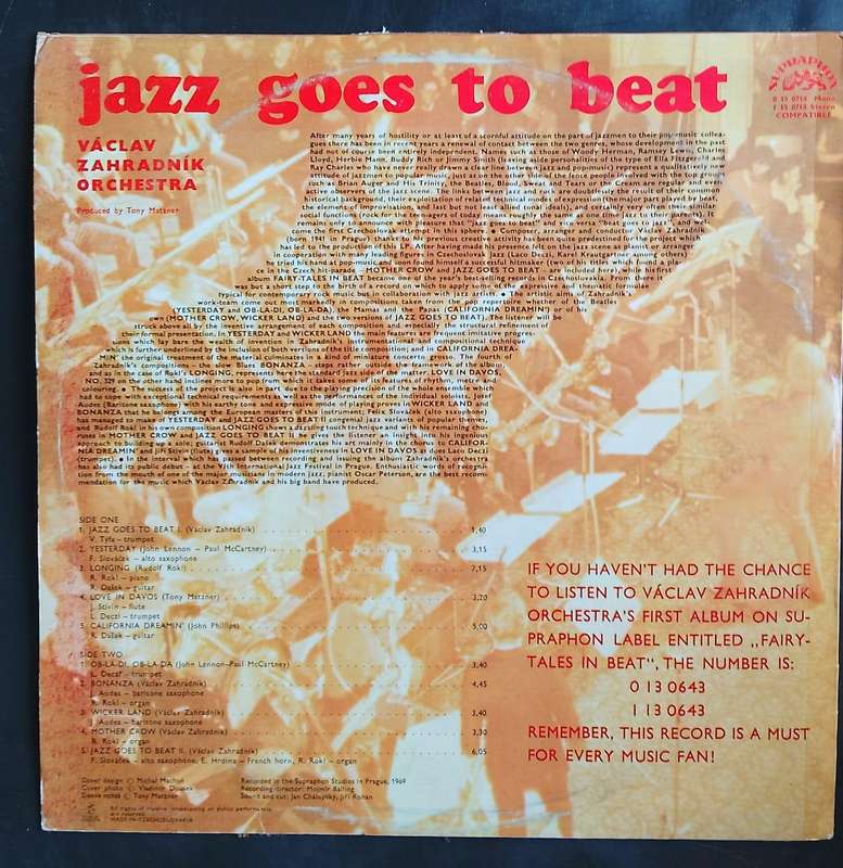 Vaclav Zahradník Orchestra - Jazz Goes To Beat LP Vinyl Record - Czech Pressing
