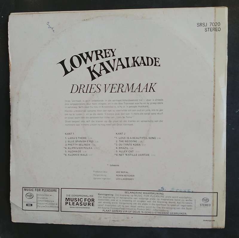 Lowery Kavalkade - Dries Vermaak LP Vinyl Record