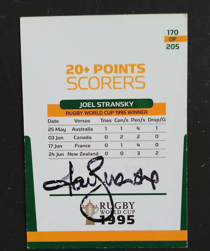 Joel Stransky 2011 Big Ball 20+ Points Scorers Card - Autographed by Joel Stransky