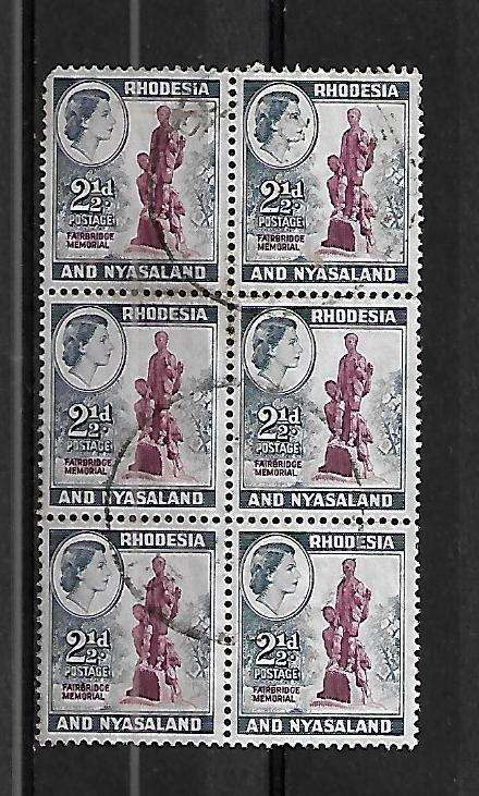 Rhodesia & Nyasaland - 1959 2,1/2d Definitive Block of 6 Stamps Fine Used