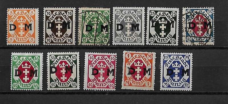 Danzig (Germany) - 1921 Official Part Set of 11 Stamps MH & VFU