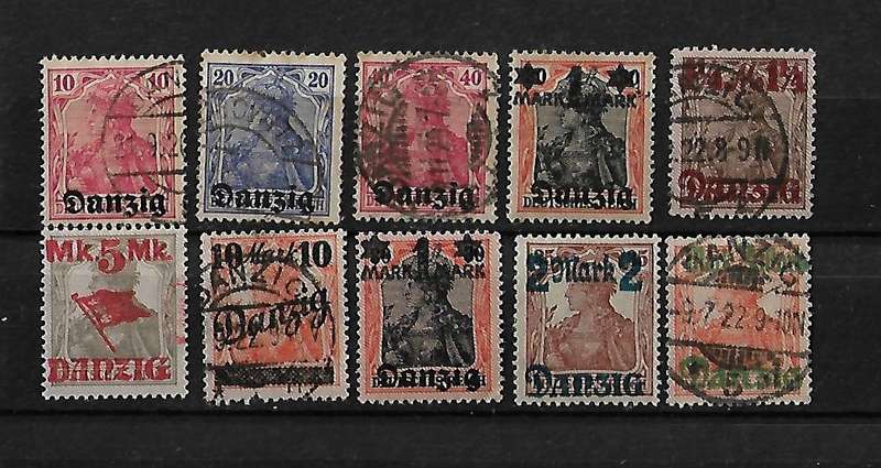 Danzig (Germany) - 1920 Part Set of 10 Stamps MH & VFU
