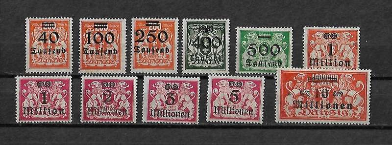 Danzig (Germany) - 1923 Inflation Full Set of 11 Stamps MH