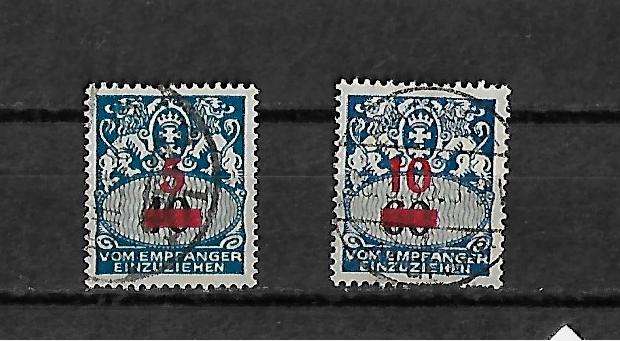 Danzig (Germany) - 1932 Postage Dues Overprint Part Set of 2 Stamps VFU