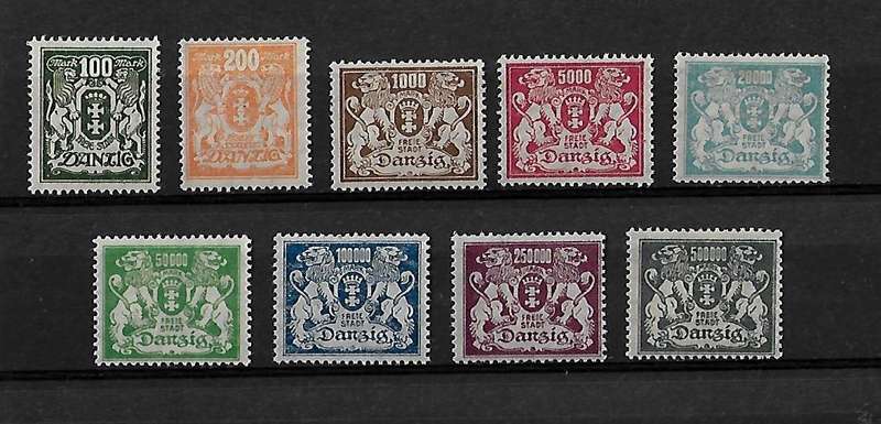 Danzig (Germany) - 1923 Full Set of 9 Stamps MH