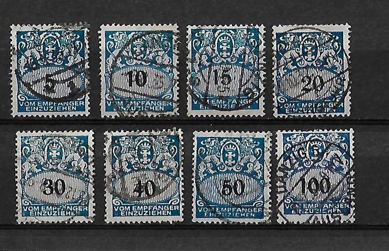 Danzig (Germany) - 1923/28 Postage Due Full Set of 8 Stamps FU
