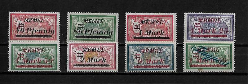 Memel (Germany) - 1922 Overprint Part Set of 8 Stamps MH