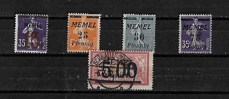 Memel (France) - 1922 Overprint Part Set of 5 Stamps MH & FU