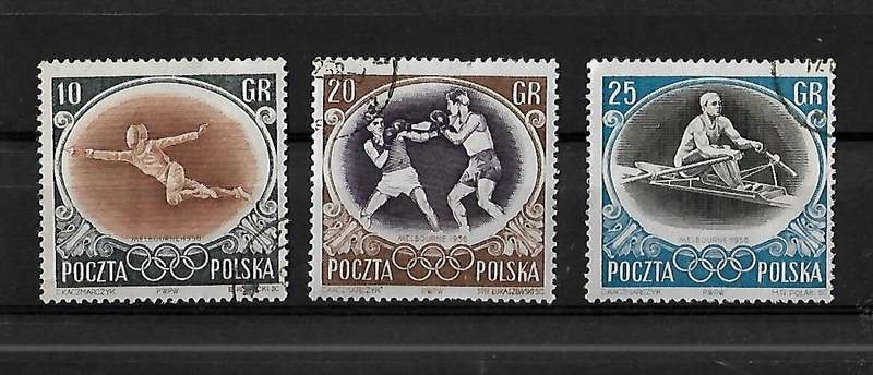 Poland - 1956 Summer Olympics Part Set of 3 Stamps VFU
