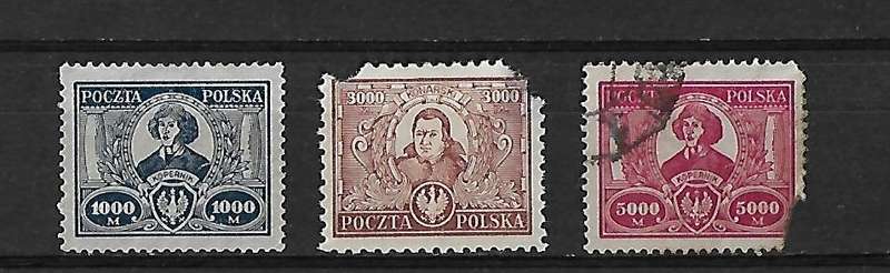 Poland - 1923 Copernicus Anniversary Full Set of 3 Stamps Used