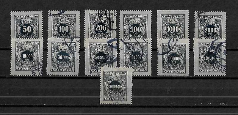 Poland - 1923 Postage Due Part Set of 13 Stamps MH & FU