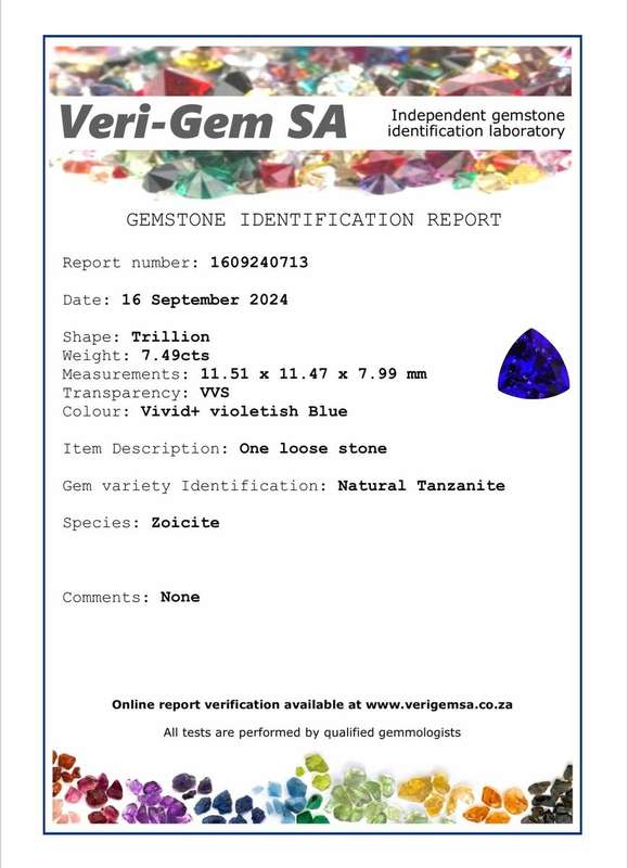 7.49ct Tanzanite Gemstone - Certified