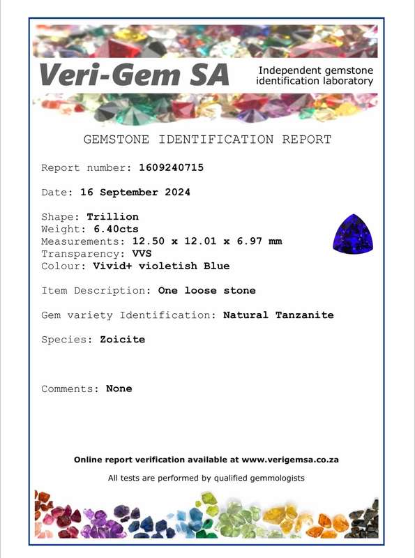 6.40ct Tanzanite Gemstone - Certified