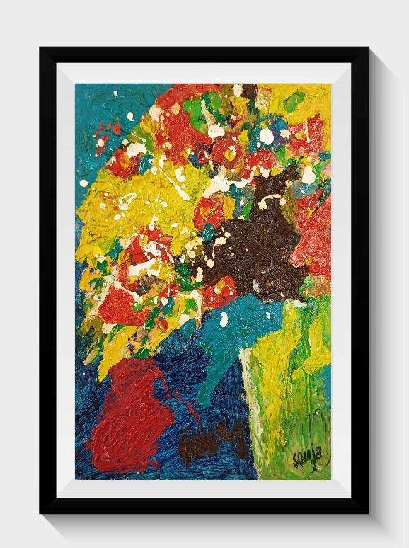 Vase on the table - Oil on canvas sheet - Abstract Art