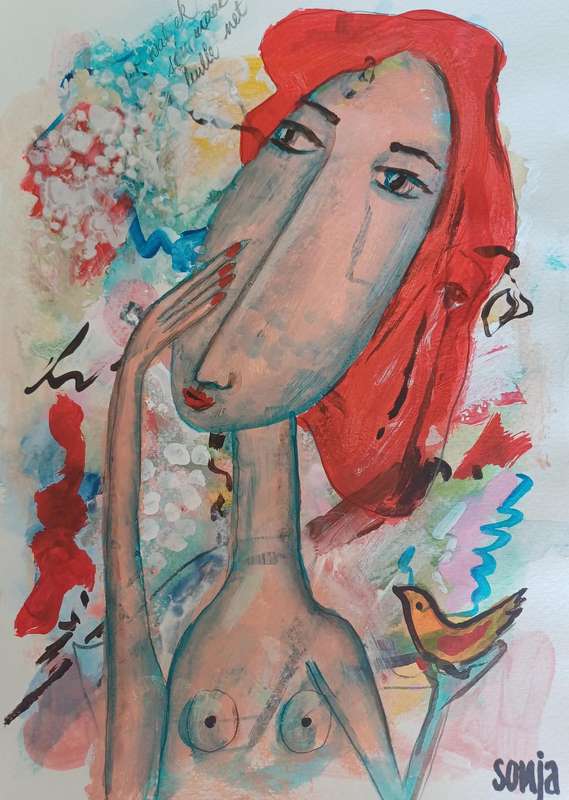 Abstract girl 5 -  Acrylics on paper