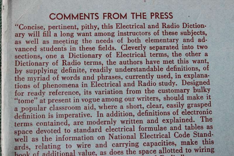 ELECTRICAL AND RADIO DICTIONARY. Prepared by L.O. Gorder/Carl H. Dunlap/Enno R. Haan. 1945.