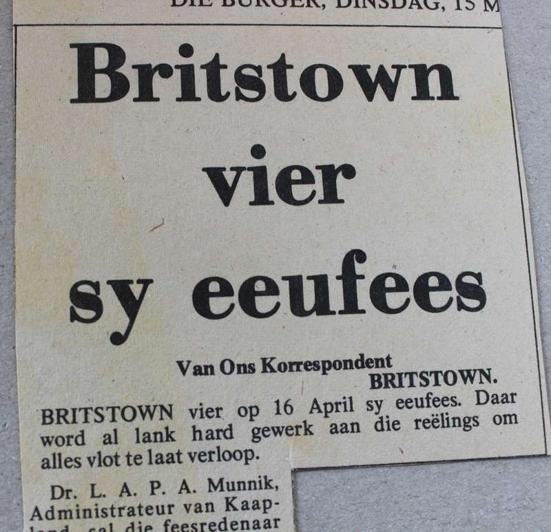 BRITSTOWN. Die eerste honderd jaar 1977-1977. Saamgestel deur R.B. Raath.