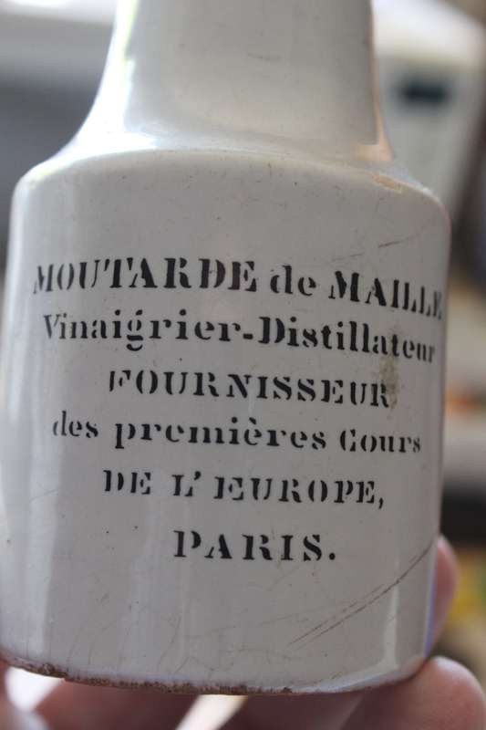 FRENCH ANTIQUE STONEWARE MUSTARD JAR.