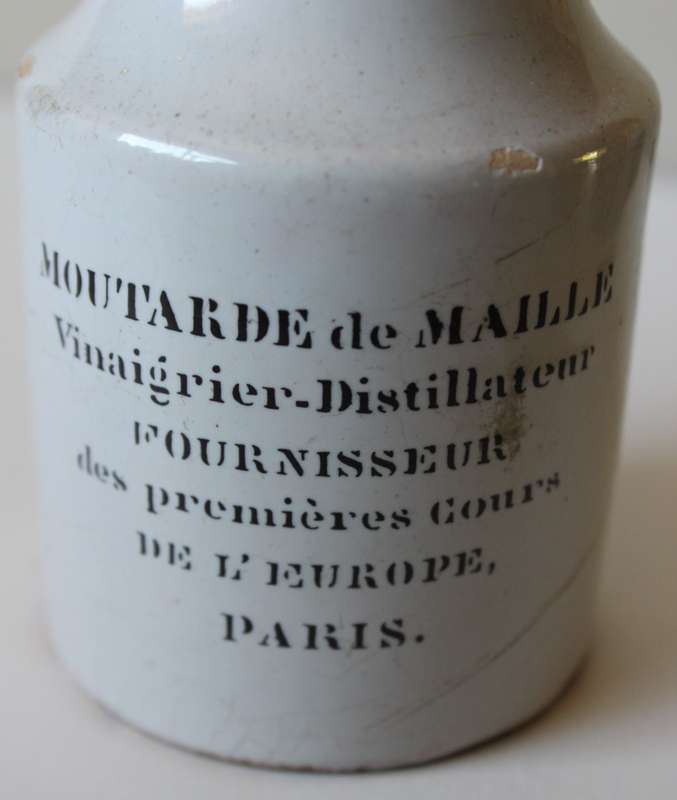 FRENCH ANTIQUE STONEWARE MUSTARD JAR.