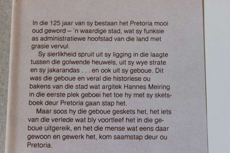 PRETORIA 125  by Hannes Meiring  (An architect's sketchbook of Pretoria with bilingual text)