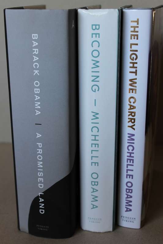A PROMISED LAND by Barack Obama, BECOMING  AND THE LIGHT WE CARRY by Michelle Obama