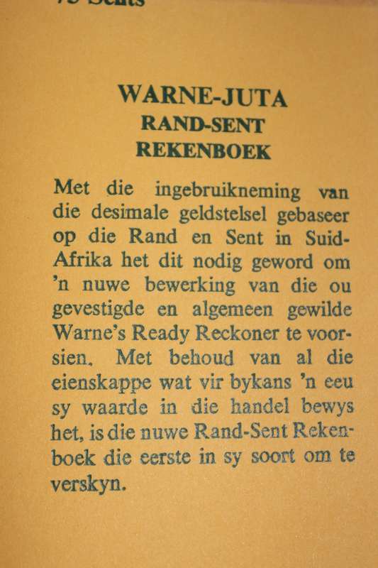 WARNE-JUTA RAND-CENT READY RECKONER / RAND-SENT REKENBOEK TWEETALIGE UITGAWE  deur Eric Rosenthal