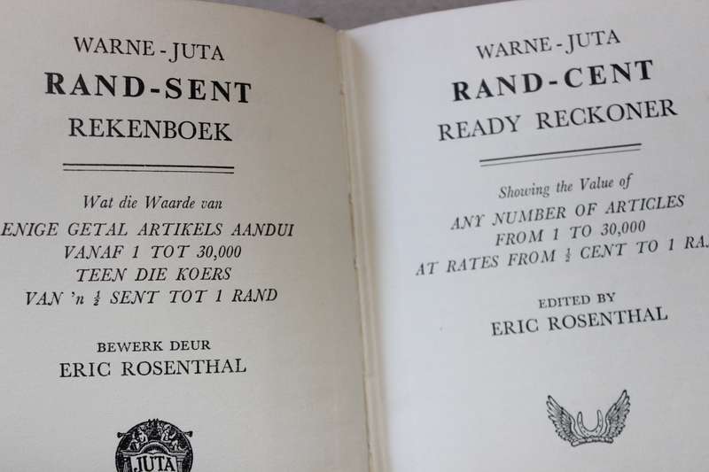WARNE-JUTA RAND-CENT READY RECKONER / RAND-SENT REKENBOEK TWEETALIGE UITGAWE  deur Eric Rosenthal