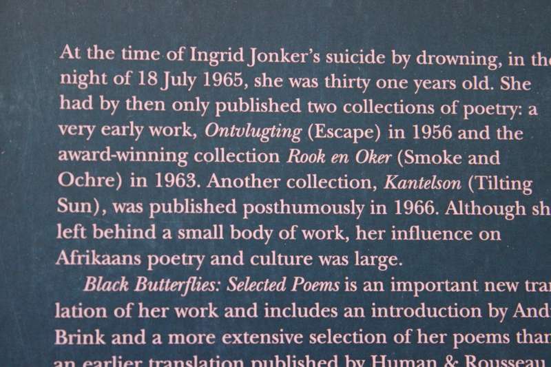 BLACK BUTTERFLIES  by Ingrid Jonker (Selected Poems) Translated by André P Brink and Antjie Krog