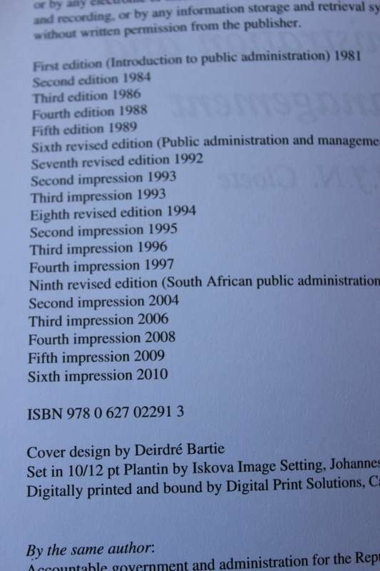 SOUTH AFRICAN PUBLIC ADMINISTRATION MANAGEMENT  by J. J. N. Cloete