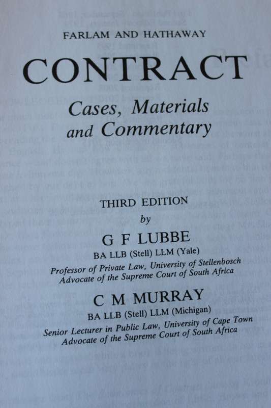 FARLAM & HATHAWAY - CONTRACT CASES, MATERIALS AND COMMENTARY  by Gerhard Lubbe and Christina Murray