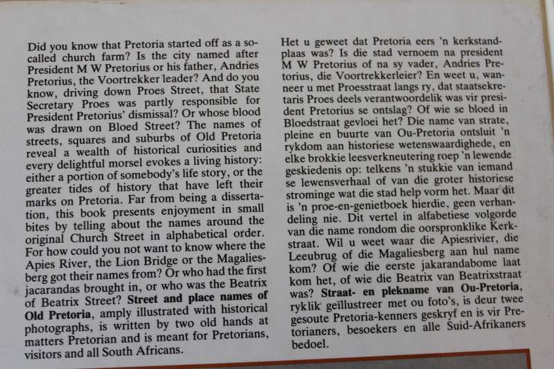 STREET AND PLACE NAMES OF OLD PRETORIA/STRAAT- EN PLEKNAME VAN OU-PRETORIA  deur Andrews & J Ploeger