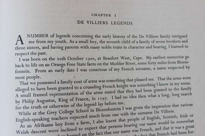 A HISTORY OF THE DE VILLIERS FAMILY  by D. P. de Villiers  SIGNED