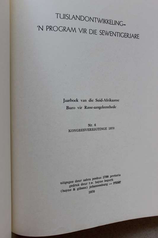 TUISLANDONTWIKKELING - 'N POGRAM VIR DIE sEWENTIGERJARE  SABRA NO. 6