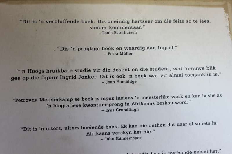 INGRID JONKER: Beeld van digterslewe deur Petrovna Metelerkamp met jeugbiografie deur Anina Jonker