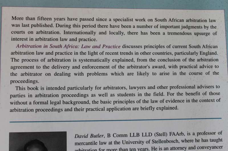 ARBITRATION IN SOUTH AFRICA  (LAW AND PRACTICE)  by David Butler and Eyvind Finsen