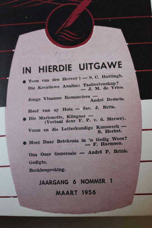 TYDSKRIF IR LETTERKUNDE JAARGANG 6 - 1956  Kwartaalblad van die Afrikaanse Skryweringskring