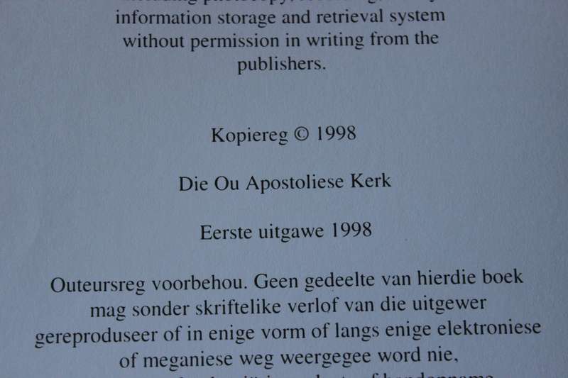SING EMMANUEL  Sangbundel met bladmusiek van die Ou Apostoliese Kerk  Eerste Uitgawe 1998