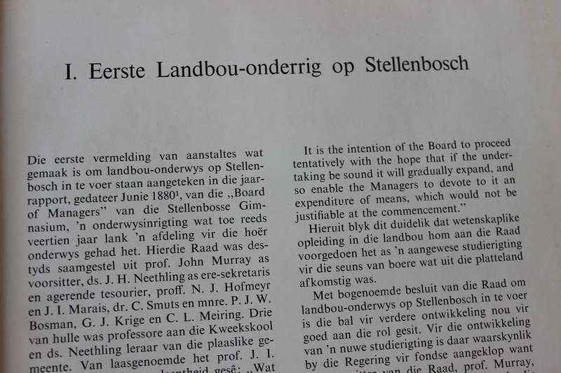 DIE ONTSTAAN EN ONTWIKKELING VAN LANDBOU-ONDERWYS OP STELLENBOSCH  Proff Neethling en Swart