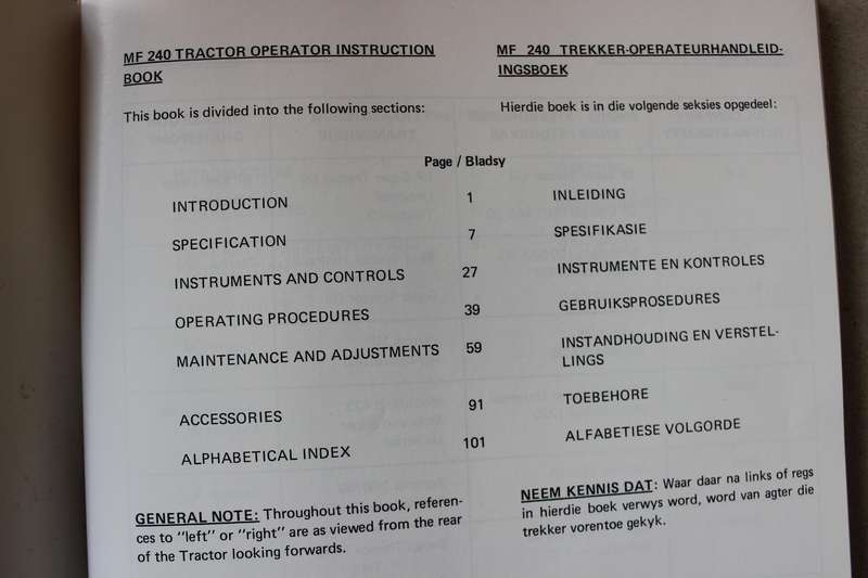 MASSEY FERGUSON Handleidingsboek/Instruction Book 240 deur/by FedMech (P)