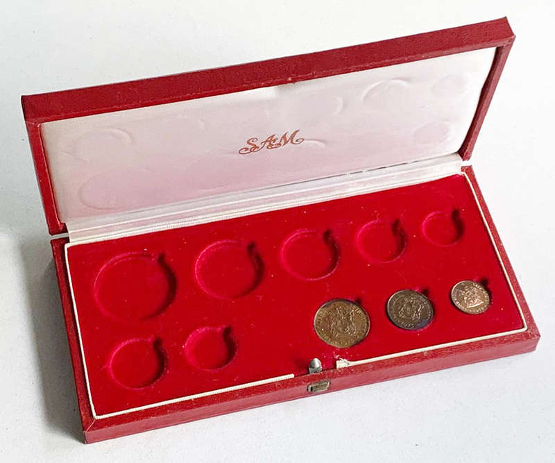 1975 South Africa half cent one cent two cent only PROOF in long proof box