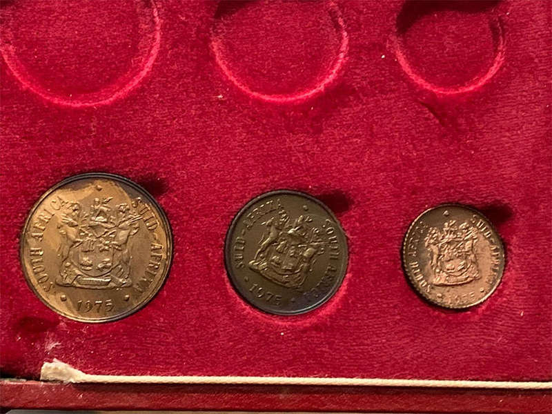 1975 South Africa half cent one cent two cent only PROOF in long proof box