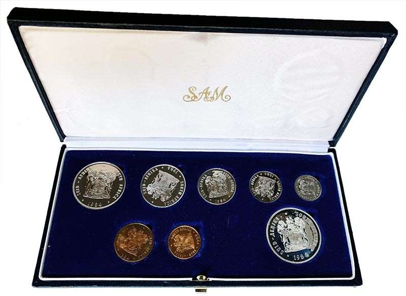 1984 South Africa Short Proof Set in Original SA Mint Box Double One Rand