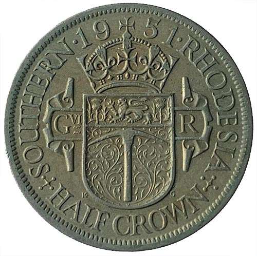 1951 Southern Rhodesia half crown