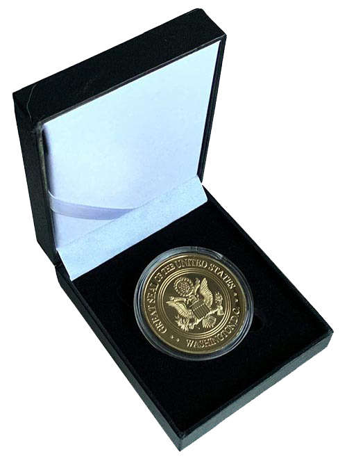 CIA gold plated medallion in black velvet presentation box
