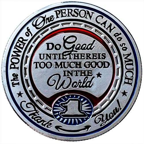 Do Good silver plated medallion in plastic capsule