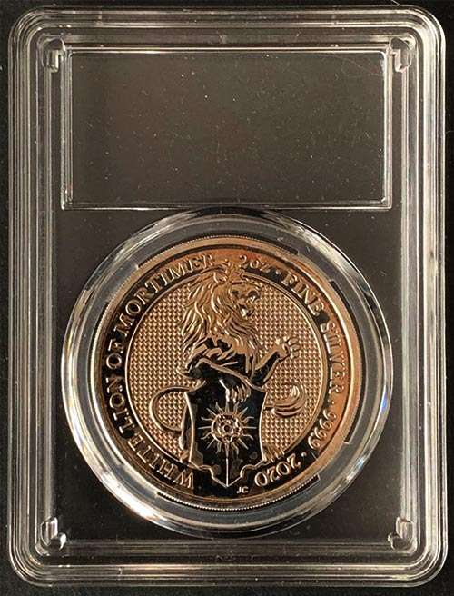 2020 United Kingdom Britain 5 Pounds 2oz Pure Silver Queen's Beast - White Lion of Mortimer