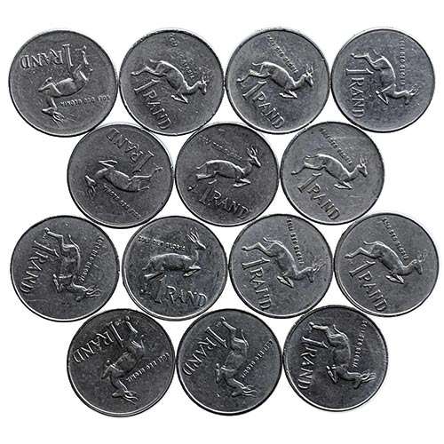 Complete set 1977-1990 South Africa Springbok R1 one rand nickel coins