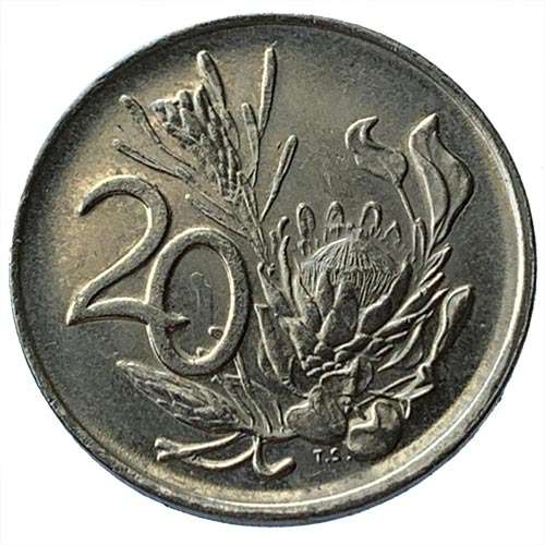 1990 South Africa 20c pure nickel Extra Fine